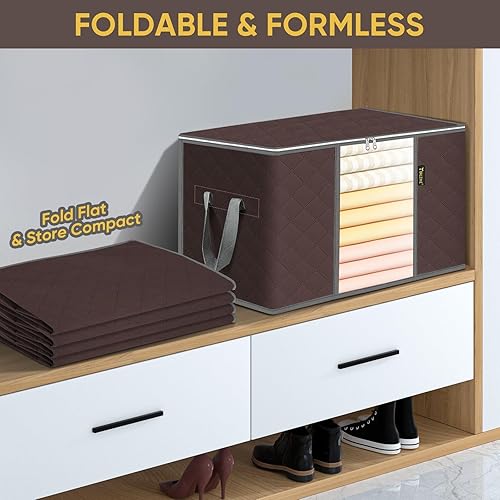 Miniatura 6 de BALEINE Paquete de 8 bolsas de almacenamiento de ropa, contenedores de almacenamiento de 24 galones con asa reforzada, cremallera resistente,