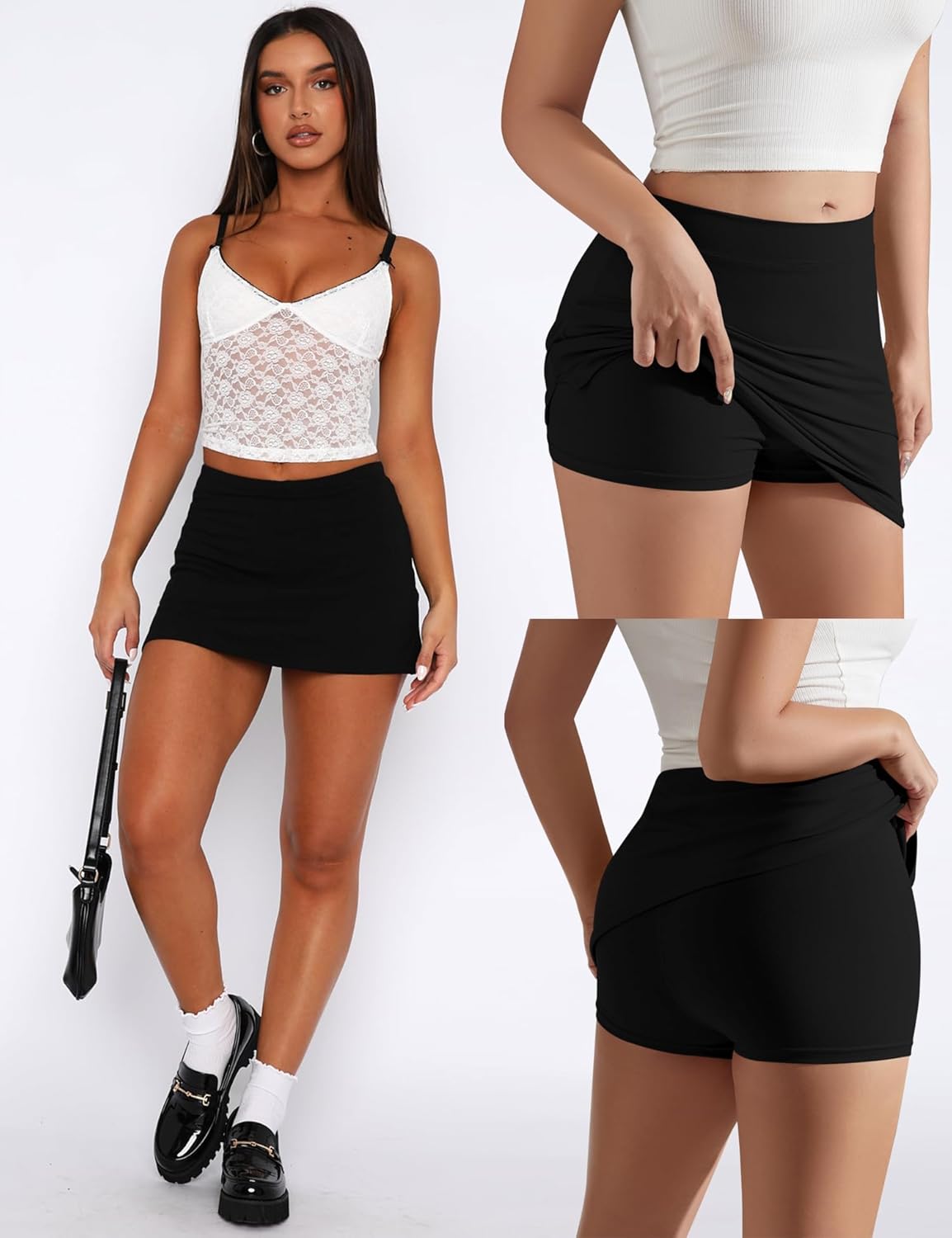 Lomon Y2k Mini Skirts for Women with Shorts Underneath Bodycon Skorts Sexy Club Date Night Outfits Trendy 2026 Streetwear - Image 2