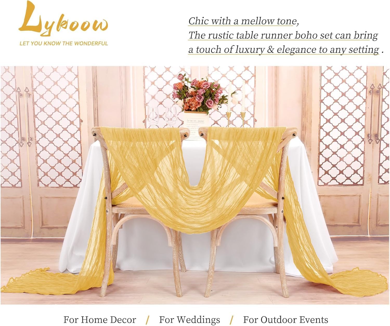 12 Packs Gold Table Runner, Charming Cheesecloth Table Runner 17 x 108inch, Gauze Boho Wedding Decoration Rustic Sheer Fabric Cheese Cloth Table Runners for Wedding Party Bridal Shower