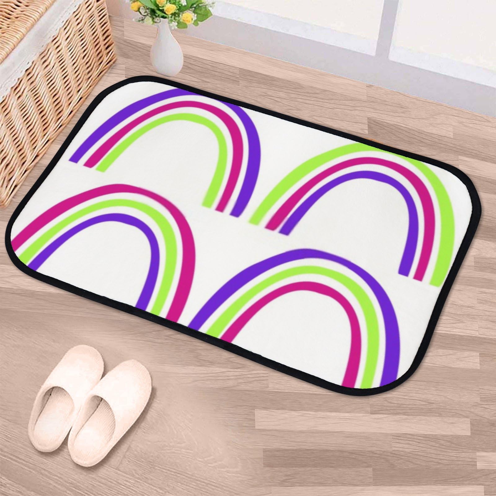 Nuansexi Bathroom Rugs Bright Rainbow Pattern Floor Mats Non Slip Bathmat Doormat Tub Mat Coral Velvet Absorbent Entrance Carpet Mats Machine Washable Bedroom Decor