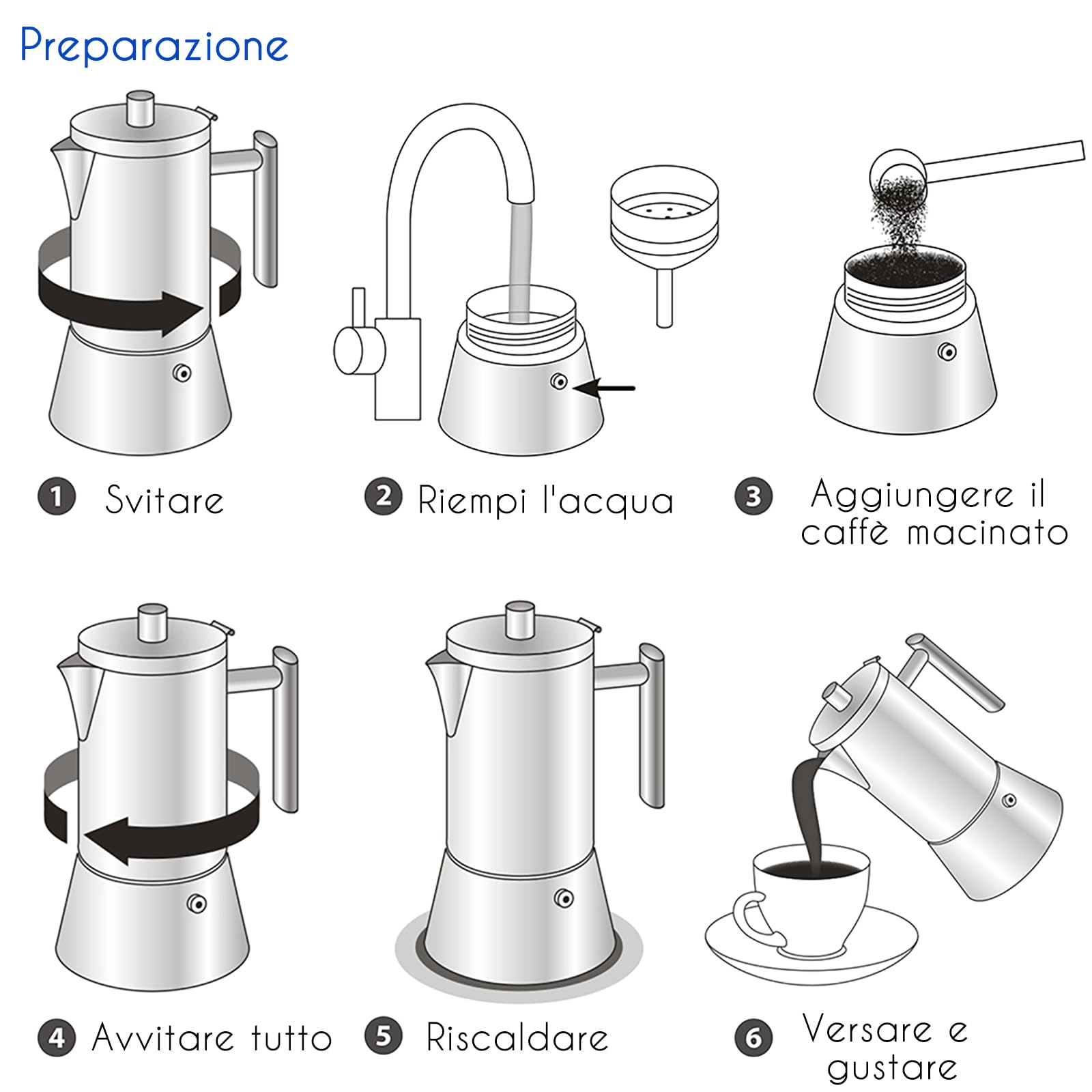 Easyworkz Diego Caffettiera Macchina per Espresso Italiana in Acciaio Inox 4 Tazze,200 ml, per fornello