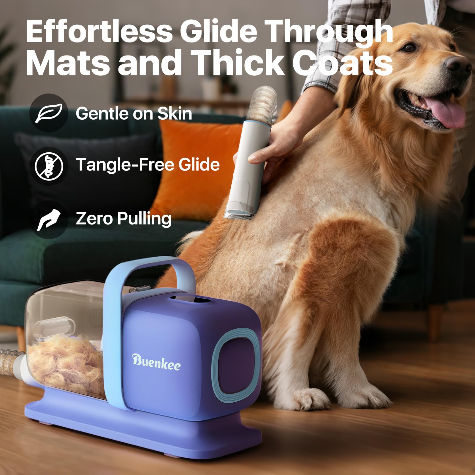 Buenkee Dog Grooming Vacuum Kit, 15000Pa Clipper, Shedding Brush, 2L, Blue view 4