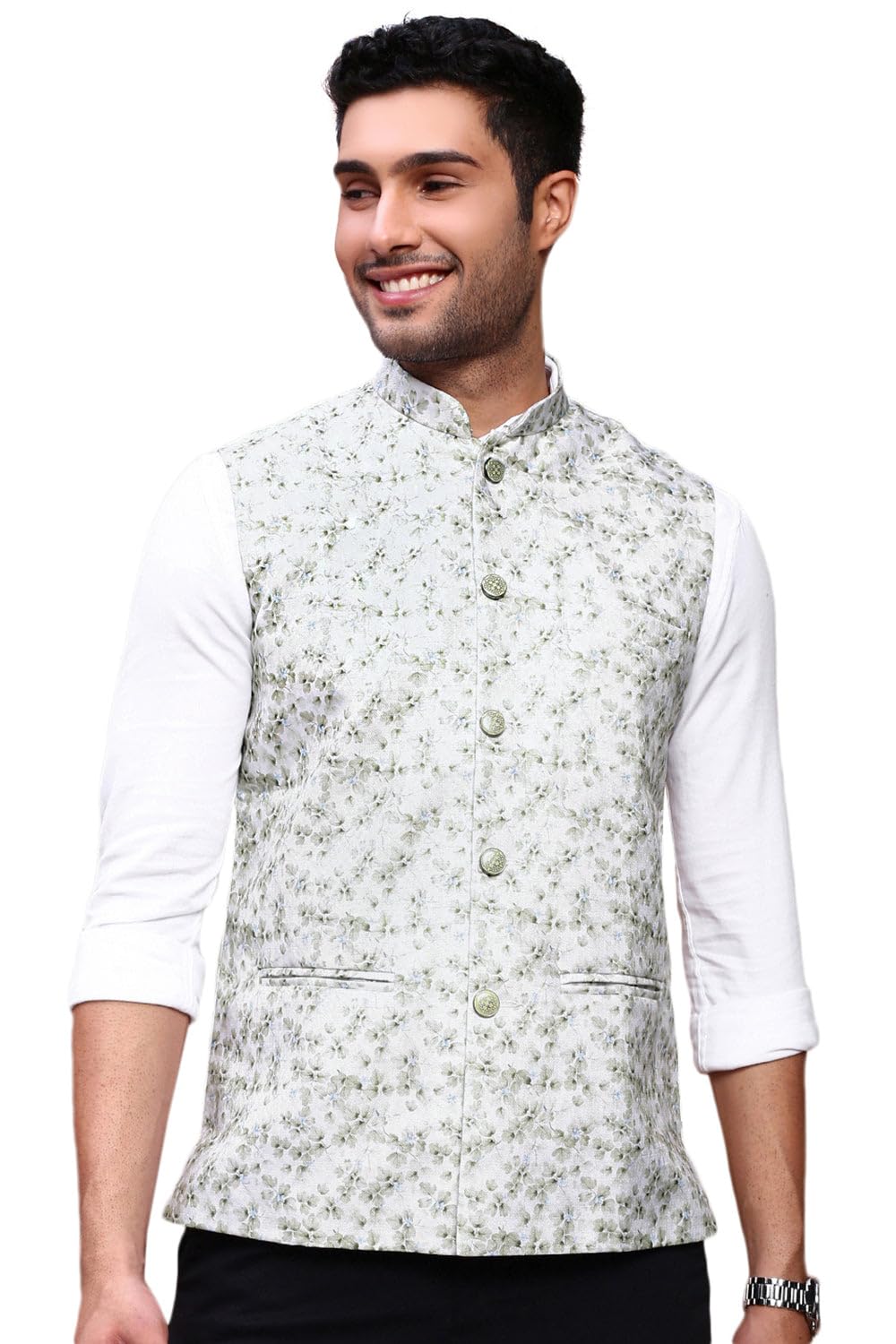 showoffff SHOWOFF Men's Printed Green Slim Fit Nehru Jacket-AD-J-664_Green-picture-57