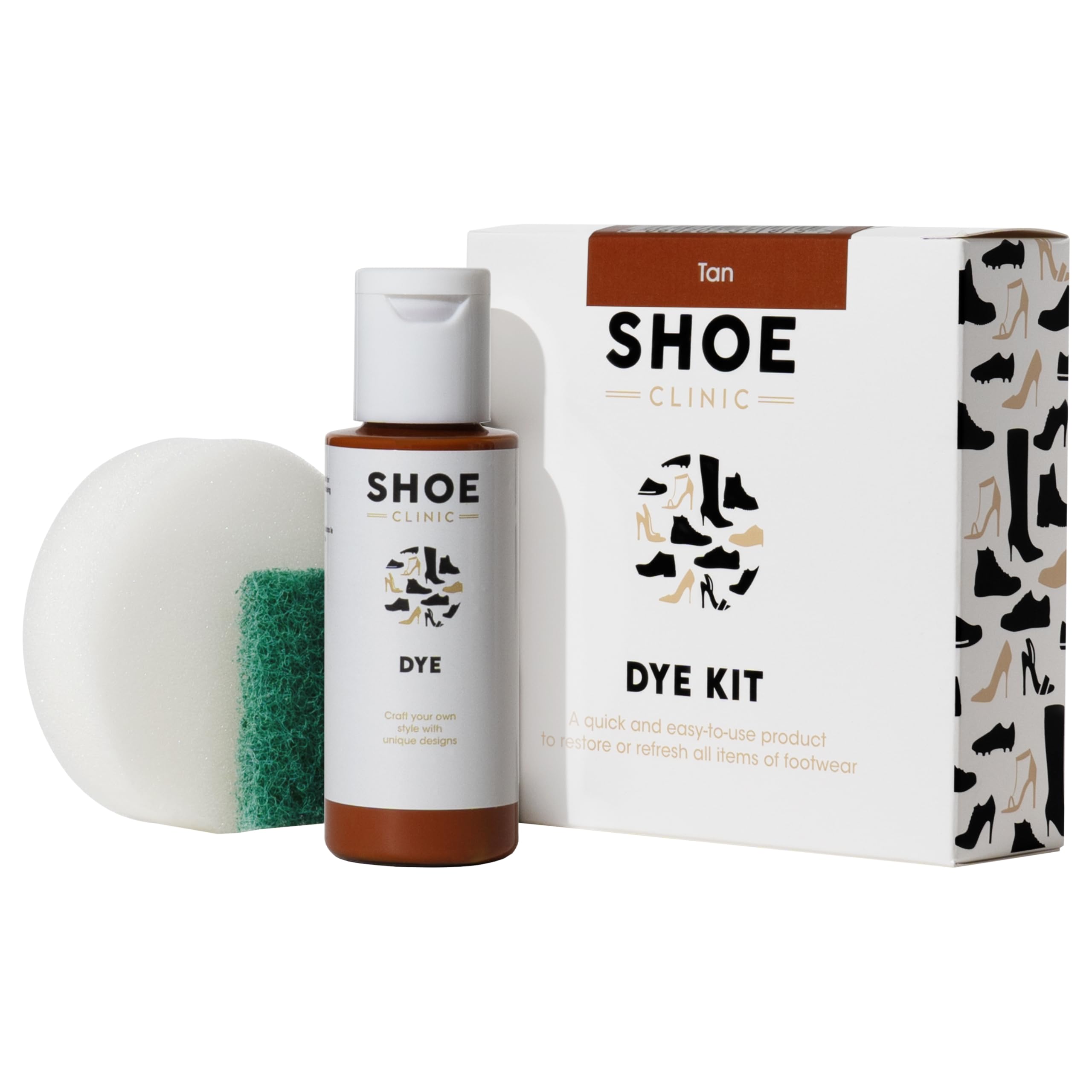 Shoe Clinic Shoe Colouring Kit | Complete Shoe Dye Kit for Leather, Fabric, Satin & Canvas Fabrics | Restore or Change The Colour of Footwear | Use on Trainers, Boots Sneakers & More | (Tan)