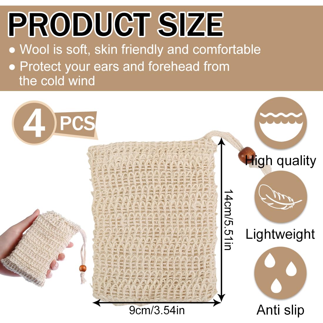 Seifensäckchen Bio, 4 Stück, Seifensäckchen Sisal, Aufschäumen und Trocknen der Seife, Baumwolle Seifenbeutel, für Haarseife, Seifenbeutel Set Seife Mesh Tasche für festes Duschgel