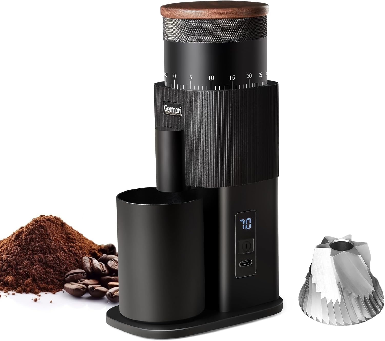 Portable Electric Burr Coffee Grinder,Wirsh Geimori T38 with 3600mAh Battery& Stepless Adjustment for Espresso,Pour Over,French Press, Single Dose, Fast USB-C Charging, Travel & Home Use