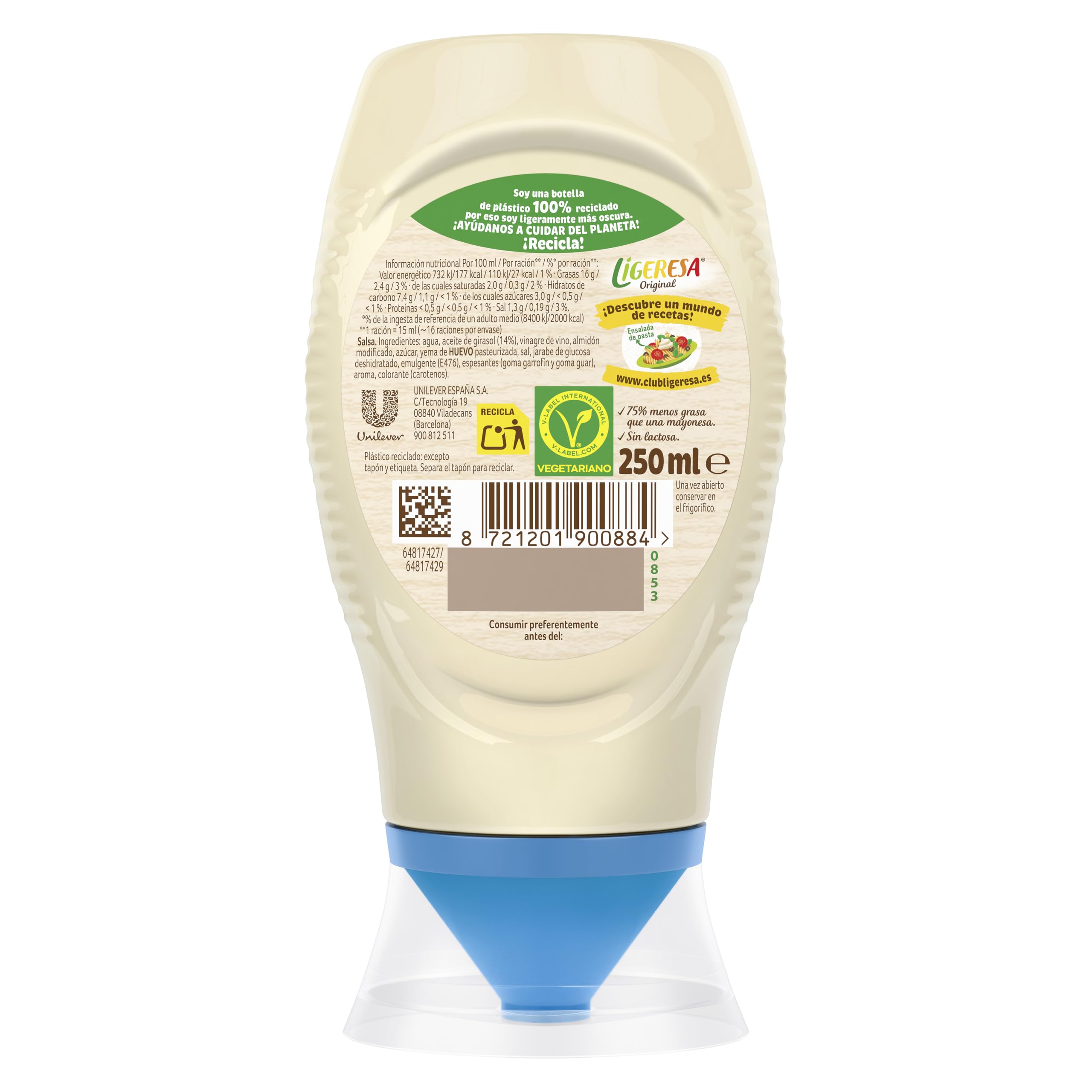 Ligeresa Salsa Bocabajo 60% menos de grasa Original Apta para vegetarianos 250 ml