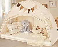 Lanabuna Twin Bed Tent Canopy with Star Lights & Flags - Kids Privacy Play Tent, Breathable Foldable Castle Style for Boys & Girls