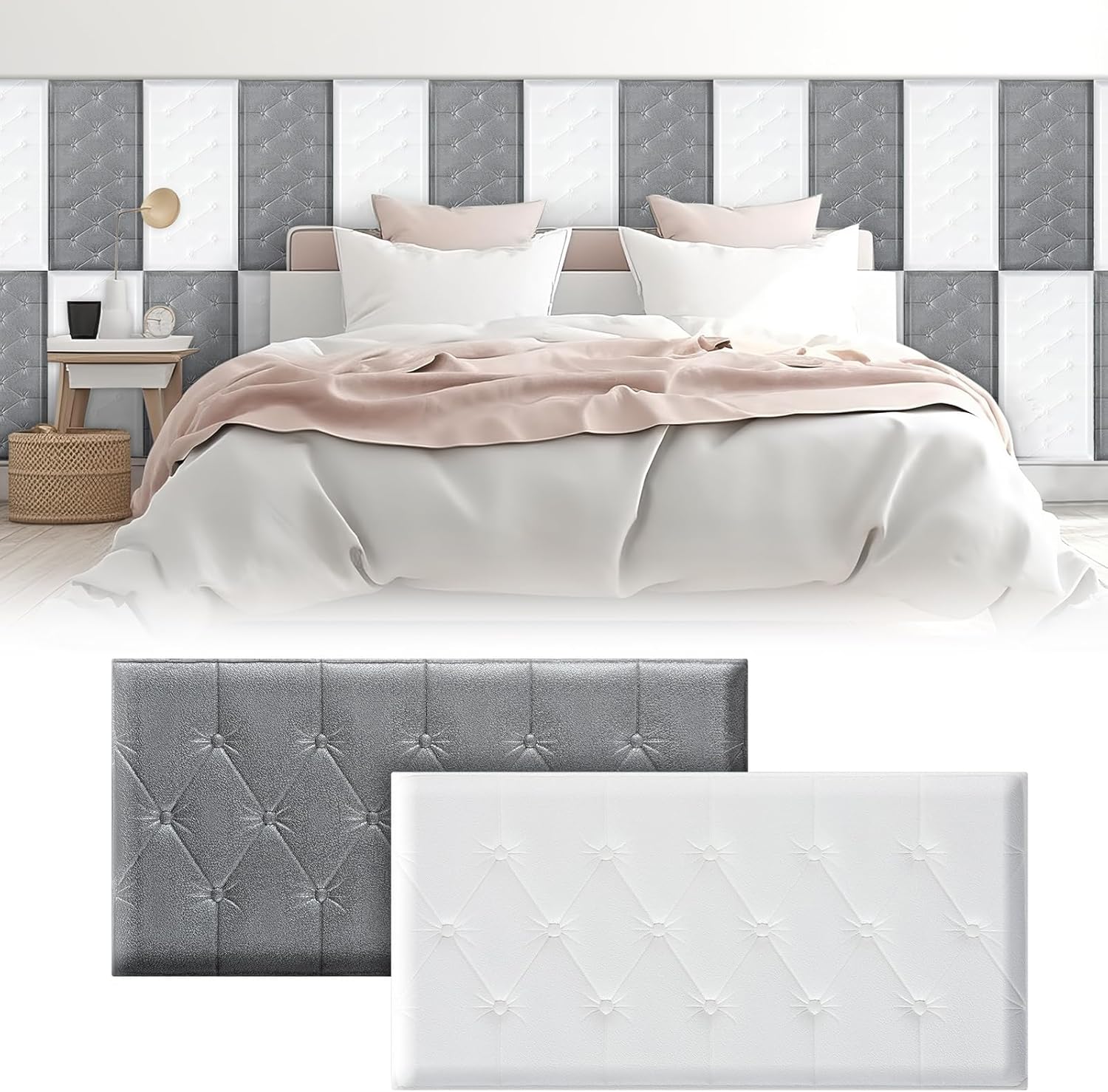 6 Pack 3D Anti-Collision Wall Padding Peel and Stick Headboard Panels Padded 11.81 x 23.62 inch Adhesive Wall Panels Cushion Upholstered for Bedroom Nursery Playroom Protection