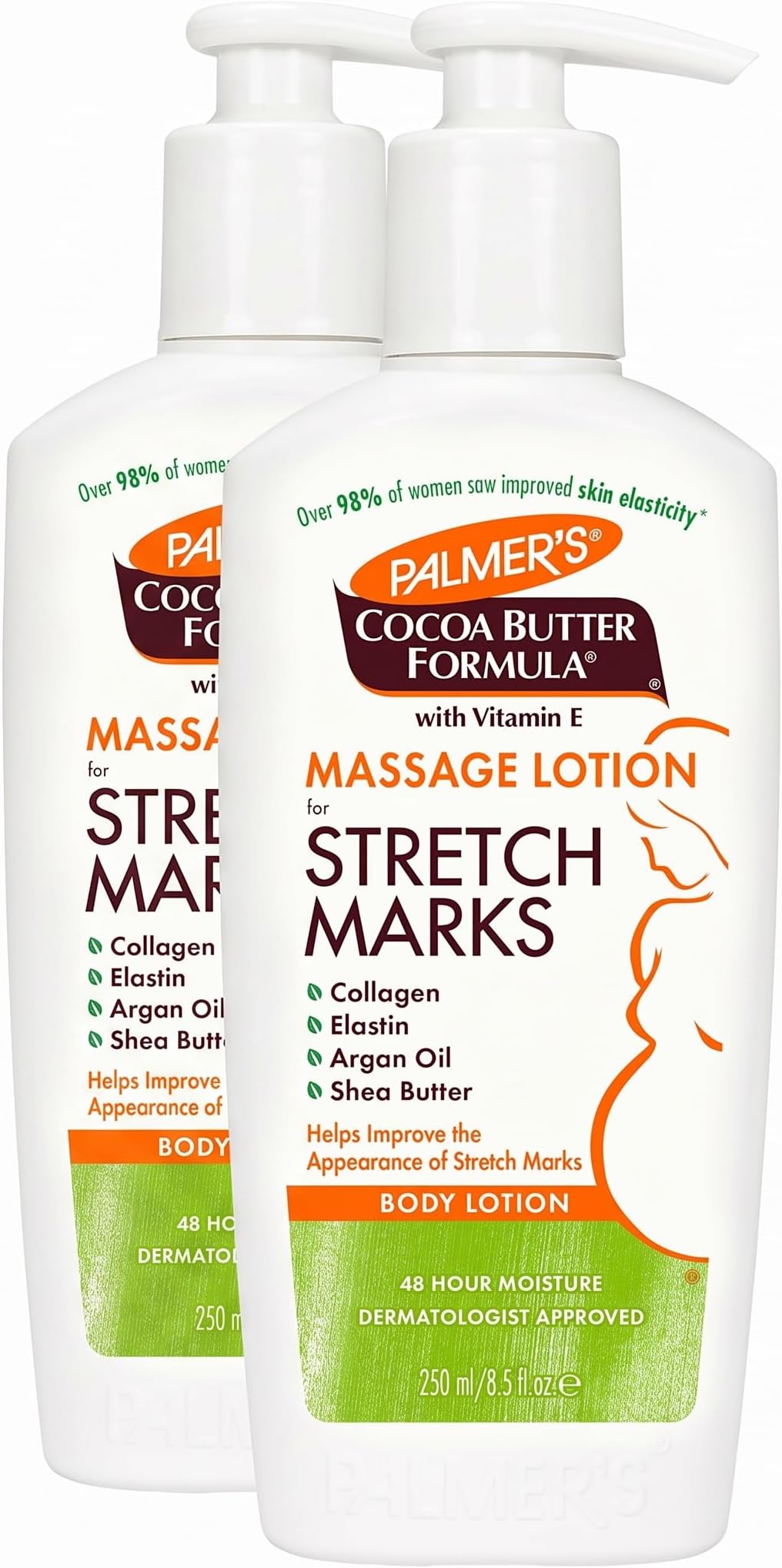 Cocoa Butter Formula Massage Lotion with Collagen and Elastin | For Stretch Marks | Pregnancy Skin Care | With Argan Oil and Shea Butter | 8.5 oz Pack of 2