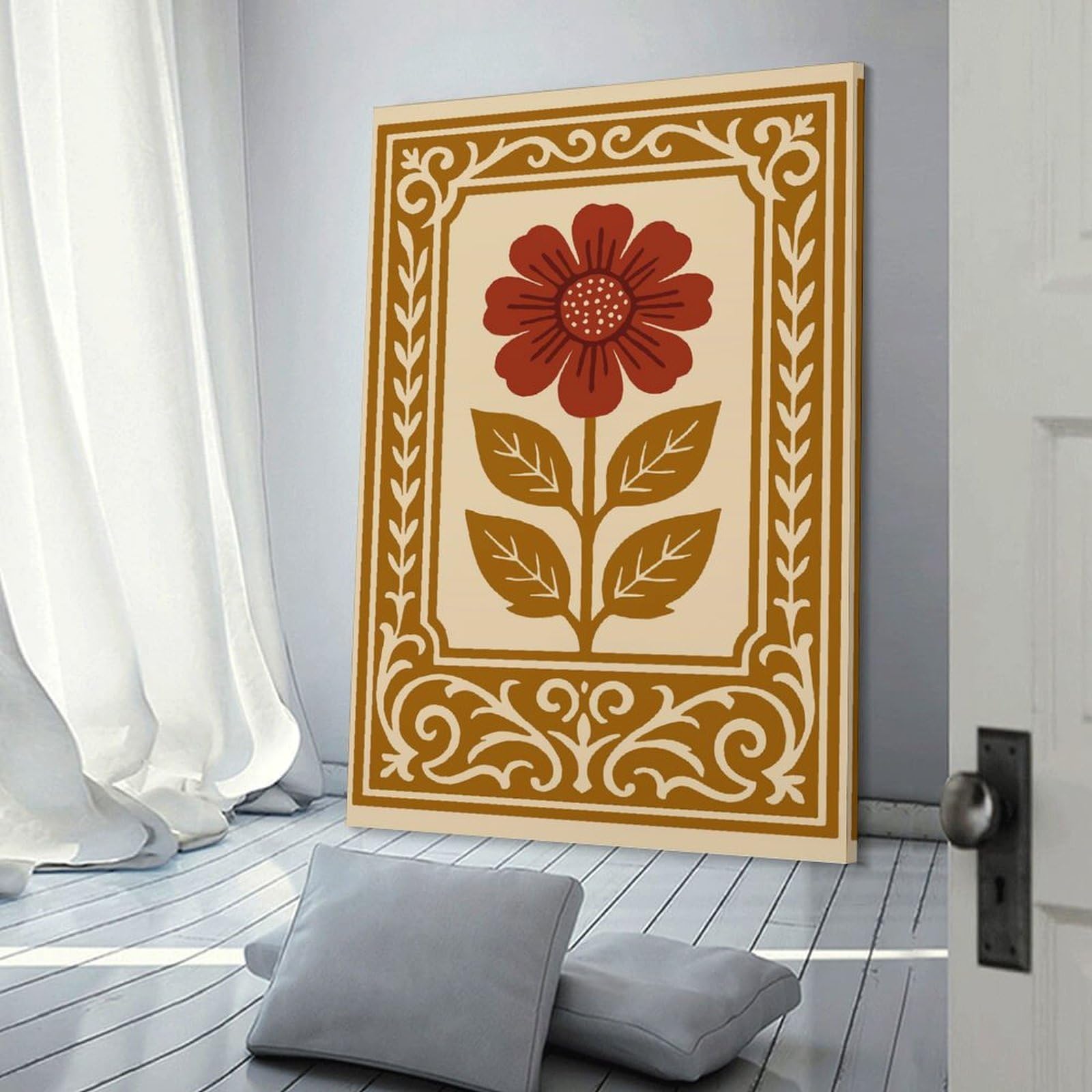 Junmoney Canvas Art Print Retro Floral Illustration, 24x36inch(60x90cm), for Gallery Wall Decor And Room Displays, Wall Decor Suited to Curated Displays