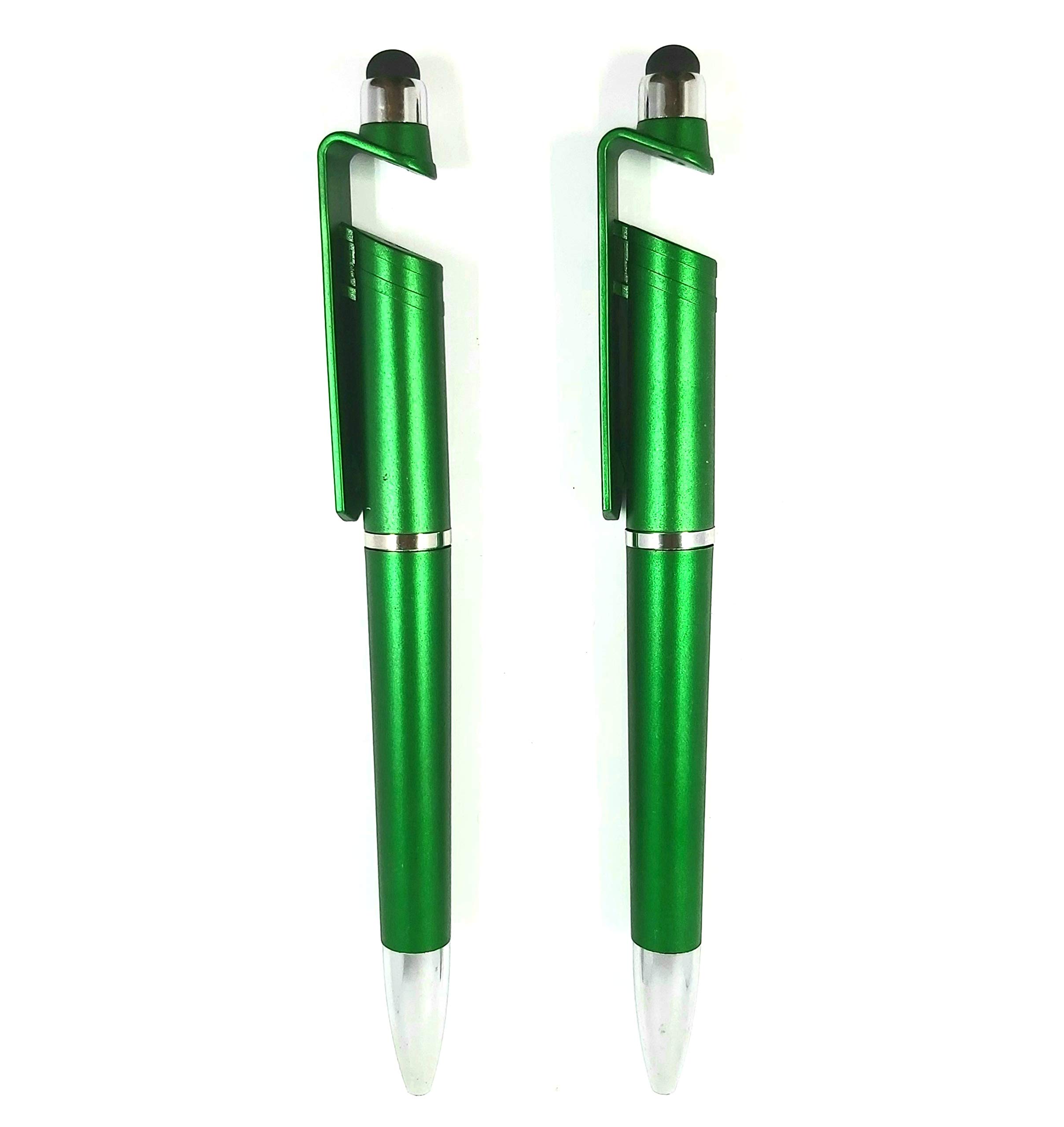 Tronics India™ Pen with Smartphone Stand Holder, Screen Wipe and Ballpoint Pen, Writing Pen for All Smartphones Green Color- (Pack - 2)
