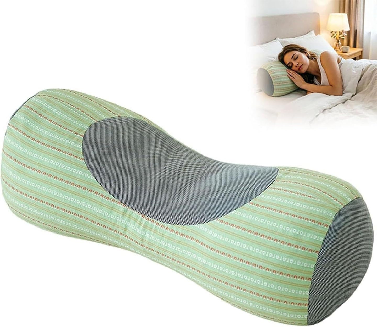 DOGACA Cervical Bolster Pillow，Neck Roll Pillow Buckwheat Hull, Full Moon Round Cylinder Pillow with Removable Washable Cover for Office Home Sleep(1)