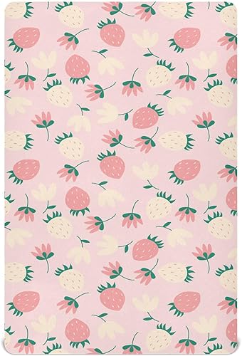 Strawberries Crib Sheets - Stretchy Fitted Crib Sheets for Boys Girls, Unisex Cozy Baby Crib Sheet 27 x 39 x 5 Inches