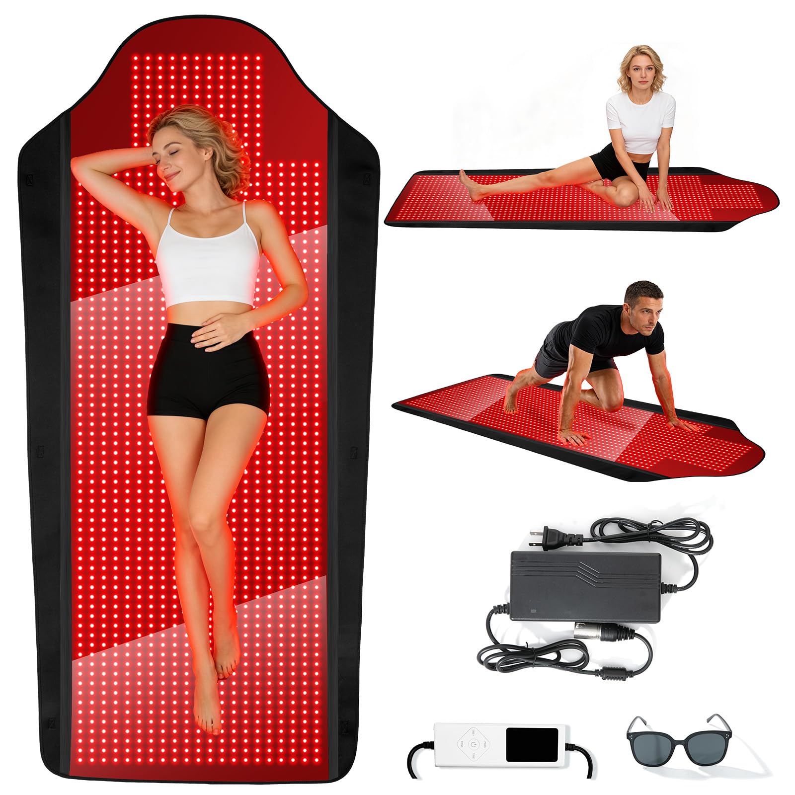 Infrarottherapie & Rotlichttherapie zur Schmerz, 185 * 90cm Infrarot Matte mit 660nm & 850nm 1444 LED Red Light Therapy 5 Helligkeitsstufen Timer, Rotlicht Infrarot Infrarotlampe für Ganzkörper