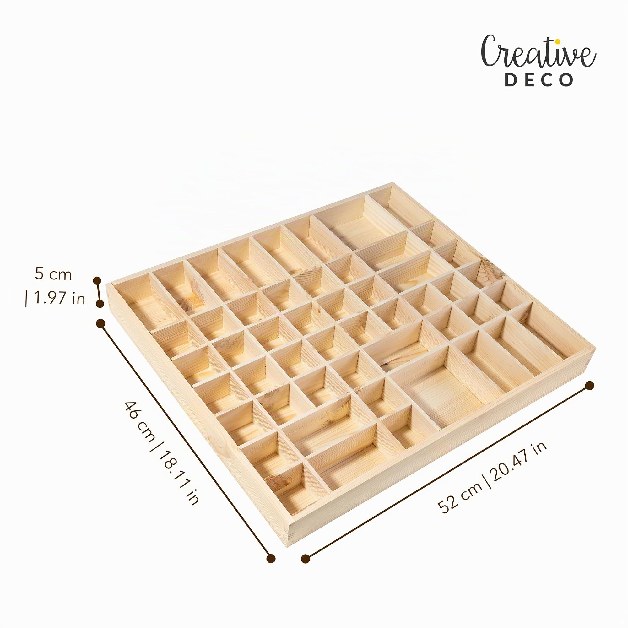 Creative DECO Vitrina Expositora Coleccionista | 51 Compartimentos | 52 x 46 x 5 cm | Estantería de Madera para Miniaturas, Figuritas, Joyería, Objetos de Valor, Juguetes Pequeños
