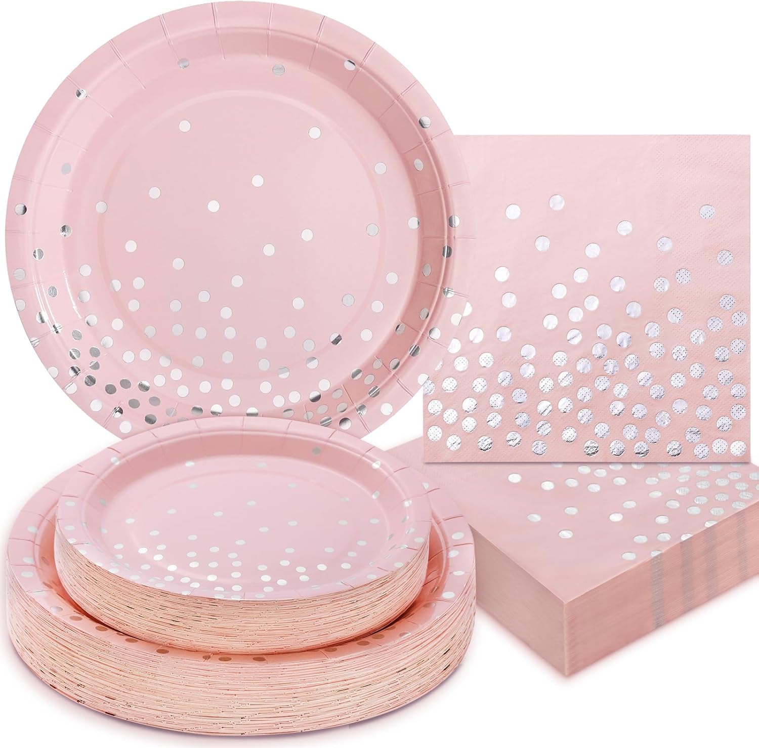 150PCS Pastel Rainbow Plates and Napkins Party Supplies Golden Dot Pastel Paper Plates Disposable for Girls Birthday Baby Shower Mother's Day Graduation Party, Serves 50