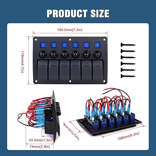 Miniatura 8 de GGTA Panel de interruptor de palanca impermeable de 8 bandas, 12 V24 V, 3 pines, panel de interruptor marino con disyuntor de luz LED, panel de