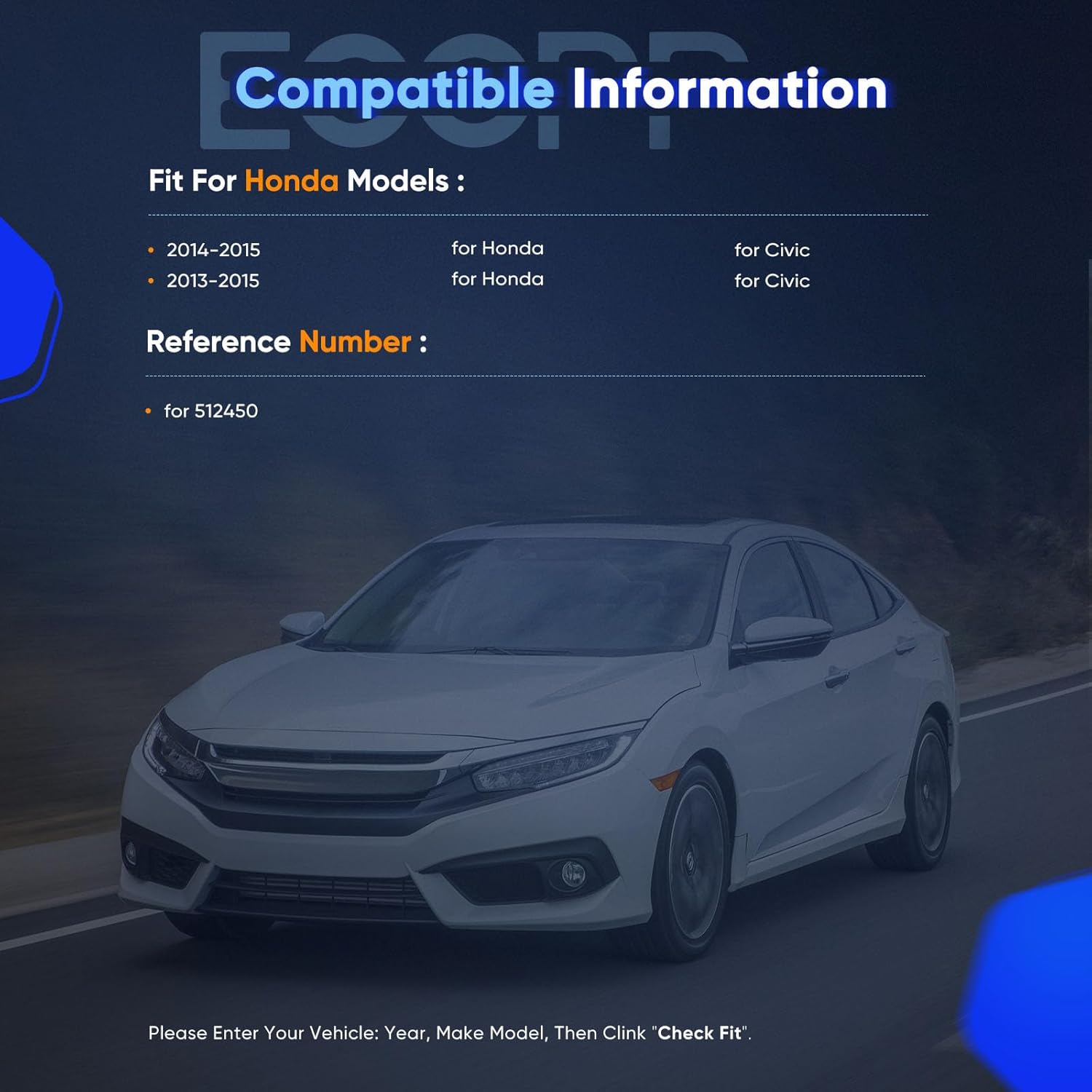 ECCPP Wheel Hub and Bearing Assembly Rear 512450 fit for Honda Civic 2013-2015 5 Lugs Wheel Bearing Hubs with ABS 2pcs