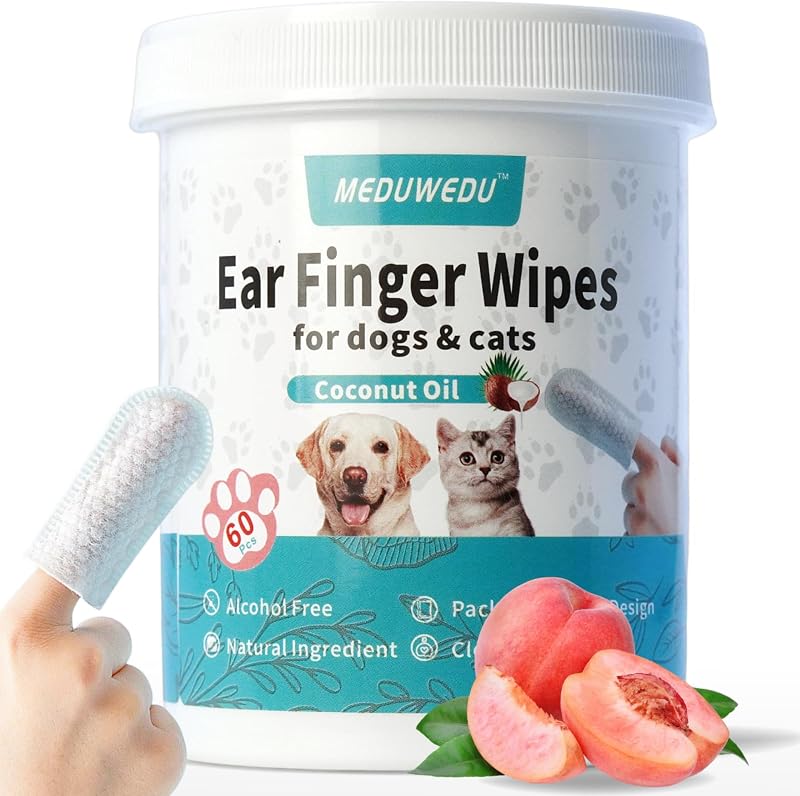 Lenços Umedecidos para Limpeza de Ouvidos de Cães e Gatos MEDUWEDU, Modelo 60pcs Regular, Aroma de Pêssego