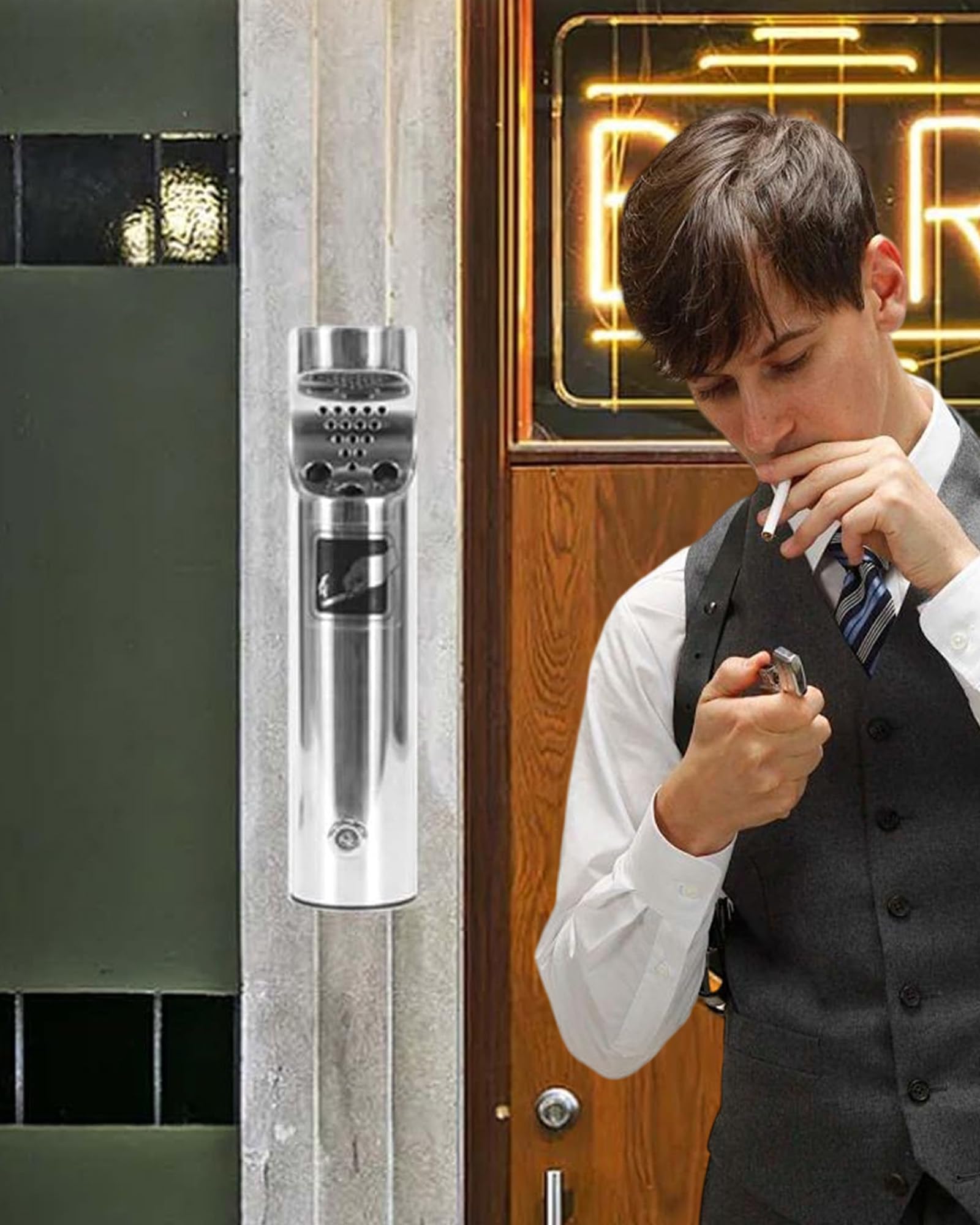 Posacenere da parete in acciaio inox per esterni: posacenere a parete esterno 30 x 6,3 cm per KTV Lobby Mall Hotel Ascensore ingresso
