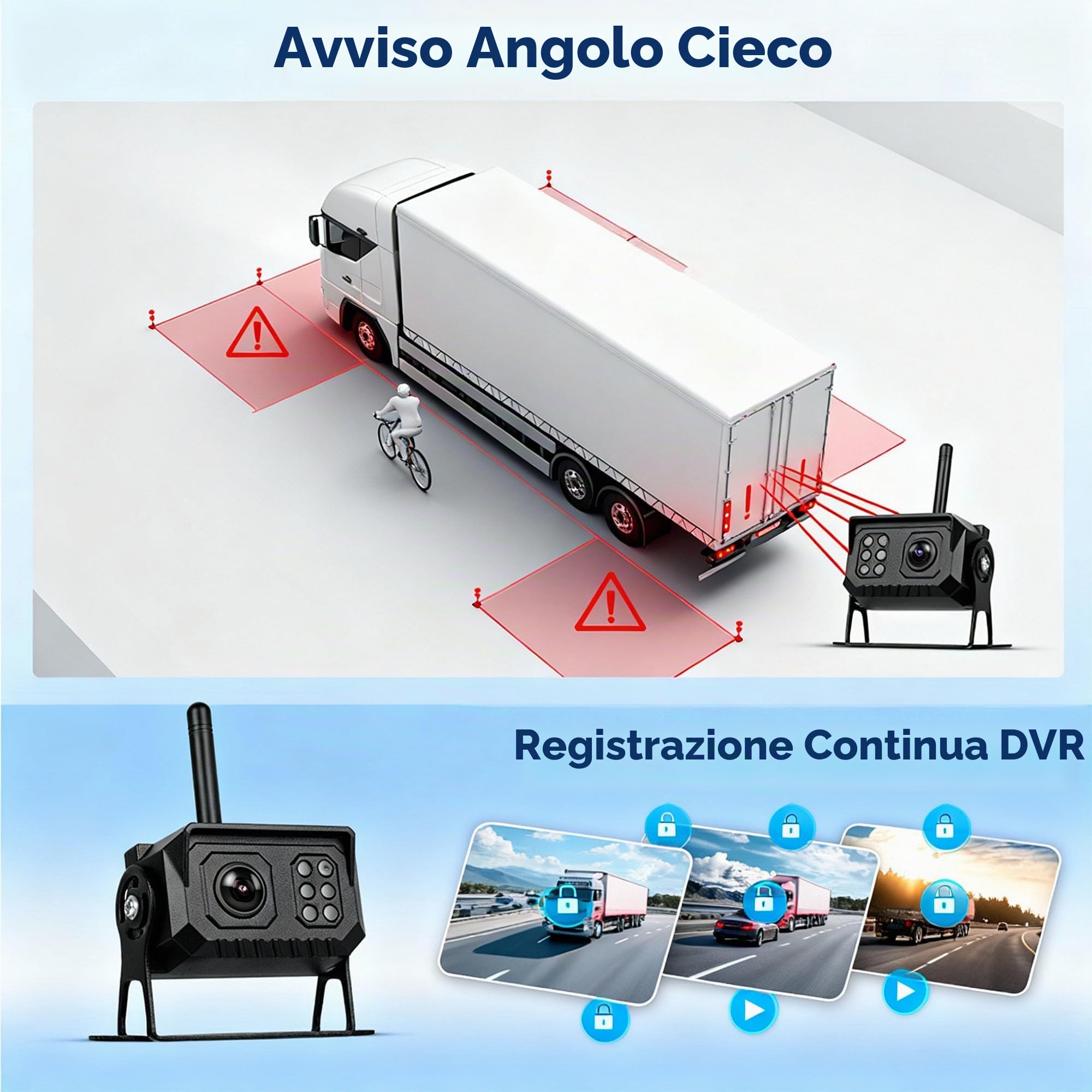 SIXWIN Kit Telecamere Retromarcia Wireless con Touchscreen Monitor 7 Pollici,1 HD Telecamere con Visione Notturna, Impermeabile IP68, Registrazione a Loop, BSD per Camion, Camper,Auto, Bus, 12V-24V