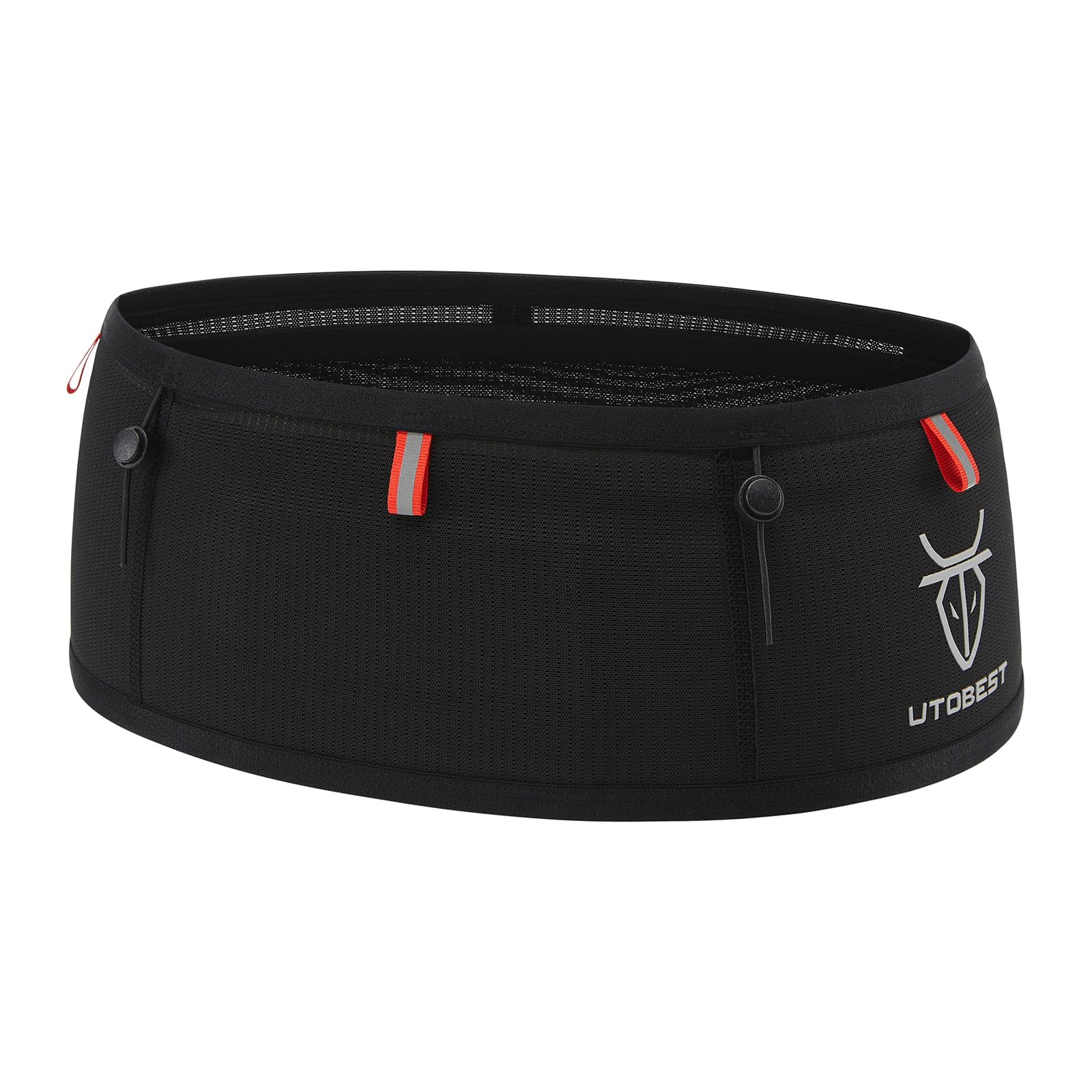 UTOBEST Running Belt for Men & Women, Bounce-Free Running Waist Pack Fits All Phones, 4-Pocket Trail Running Belt Fits 500ml Soft Flask, Pole Carry Straps for Road, Race & Trail (B7 pro-Black-XXL)