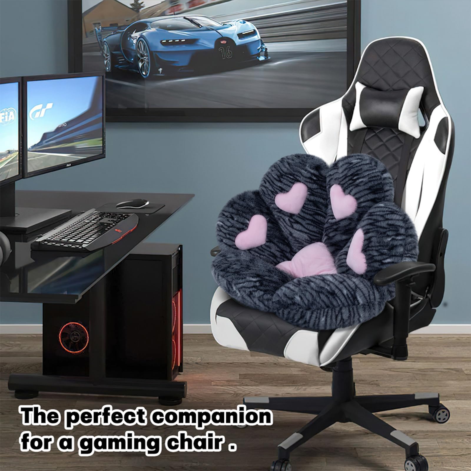 MOONBEEKI Cat Paw Cushion Chair Comfy Kawaii Plush Seat Cushions Shape Lazy Pillow for Gamer Chair 28"x 24" Cozy Floor Cute Seat Kawaii for Girl Worker Gift, Dining Room Bedroom Decorate Black: Black Silver 28 Inch