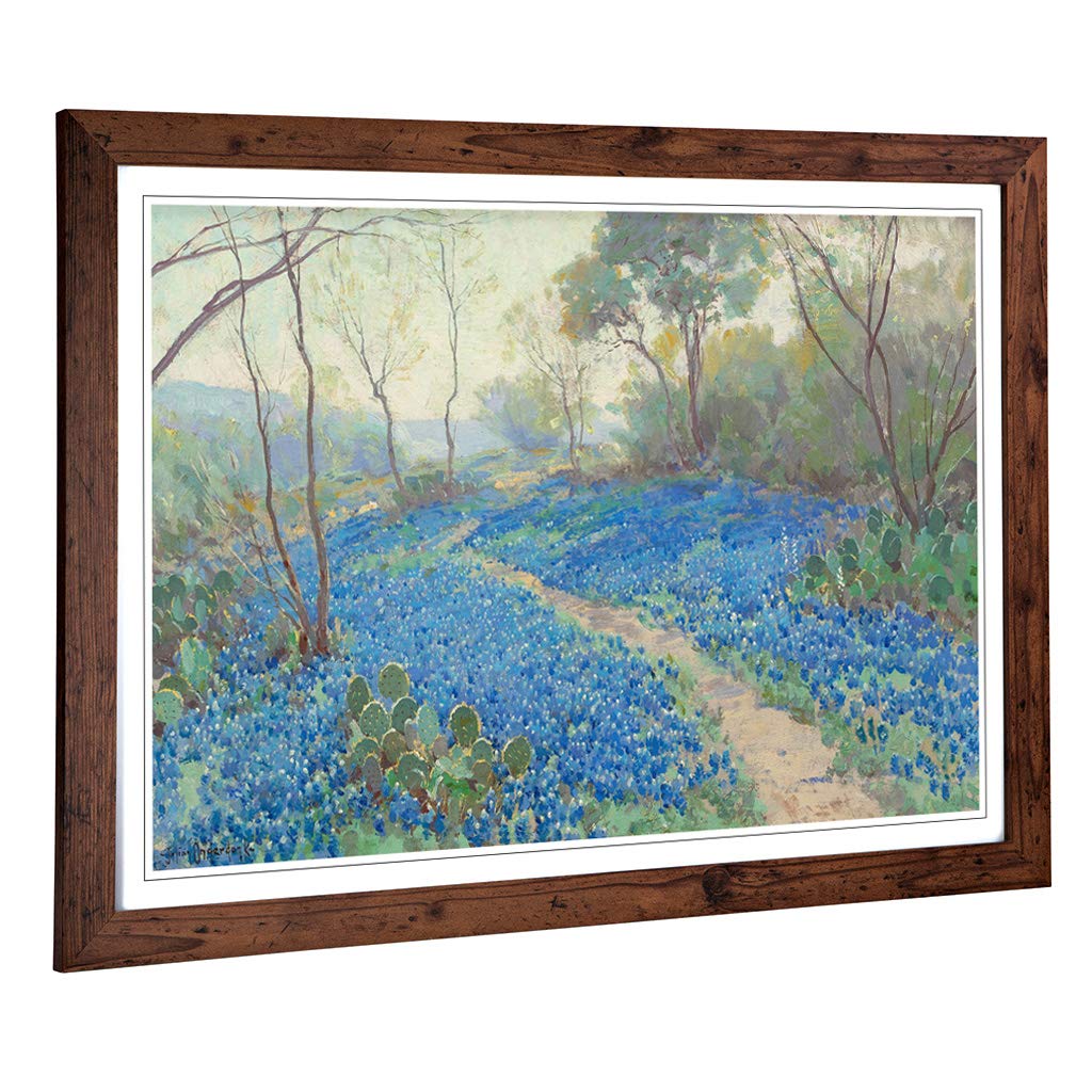Big Box Art Framed Print of Julian Onderdonk Hillside of Blue Bonnets Design | Wall Art Picture | Home Decor for Kitchen, Living Room, Bedroom, Hallway, Walnut, A2 / 24.5x18 Inch / 62x45cm