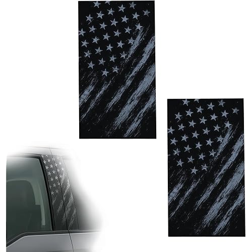 2 PCS Car B Pillar Stickers, Aged Patriotic American Flag Window Decal, Gloss PVC Center B Pillar Sticker Decal for Car Window Door Truck, Black