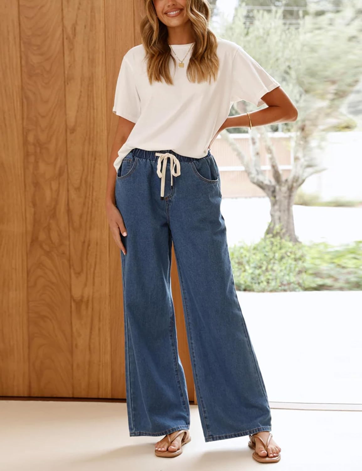 Yeokou Women Wide Leg Jeans Casual Loose Fit High Elastic Waist Denim Pants with Pockets - Image 3