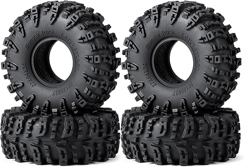 Miniatura 5 de Juego de 4 neumáticos de 1.0 pulgadas, neumáticos para terreno de barro de 2.520 x 0.945 in, de goma suave, compatibles con TRX4M AX24 Axial SCX24
