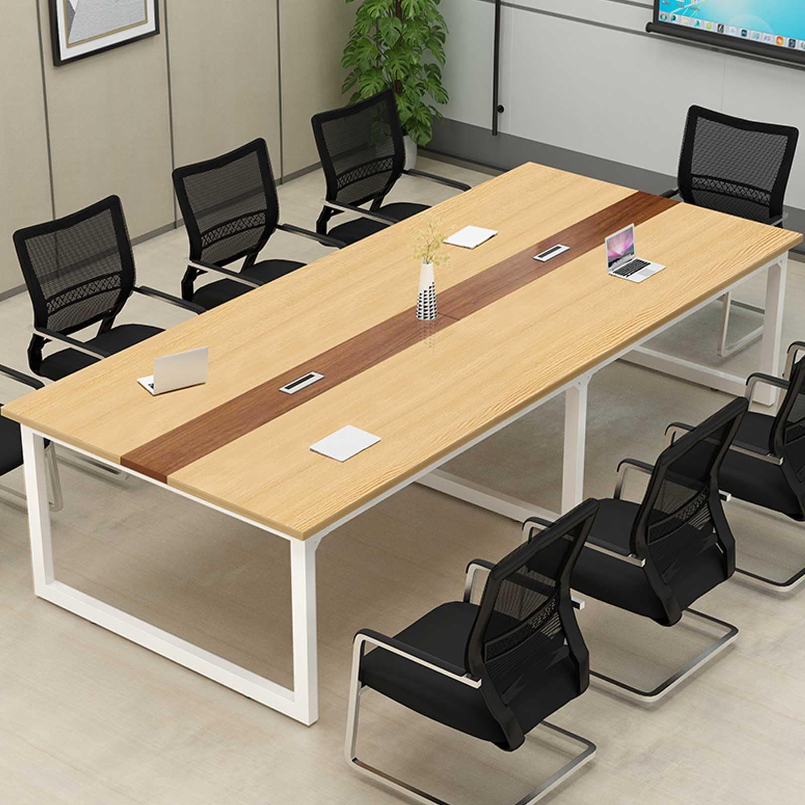 Mesa de conferencias de oficina para reuniones y seminarios. Materiales de diseño moderno, ideal para espacios de trabajo colaborativos, entornos empresariales y reuniones profesionales