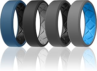 Egnaro Men's Silicone Rings, 7.5mm Wide 2.5mm Thick Rubber Bands For Him, Ergonomic Beveled