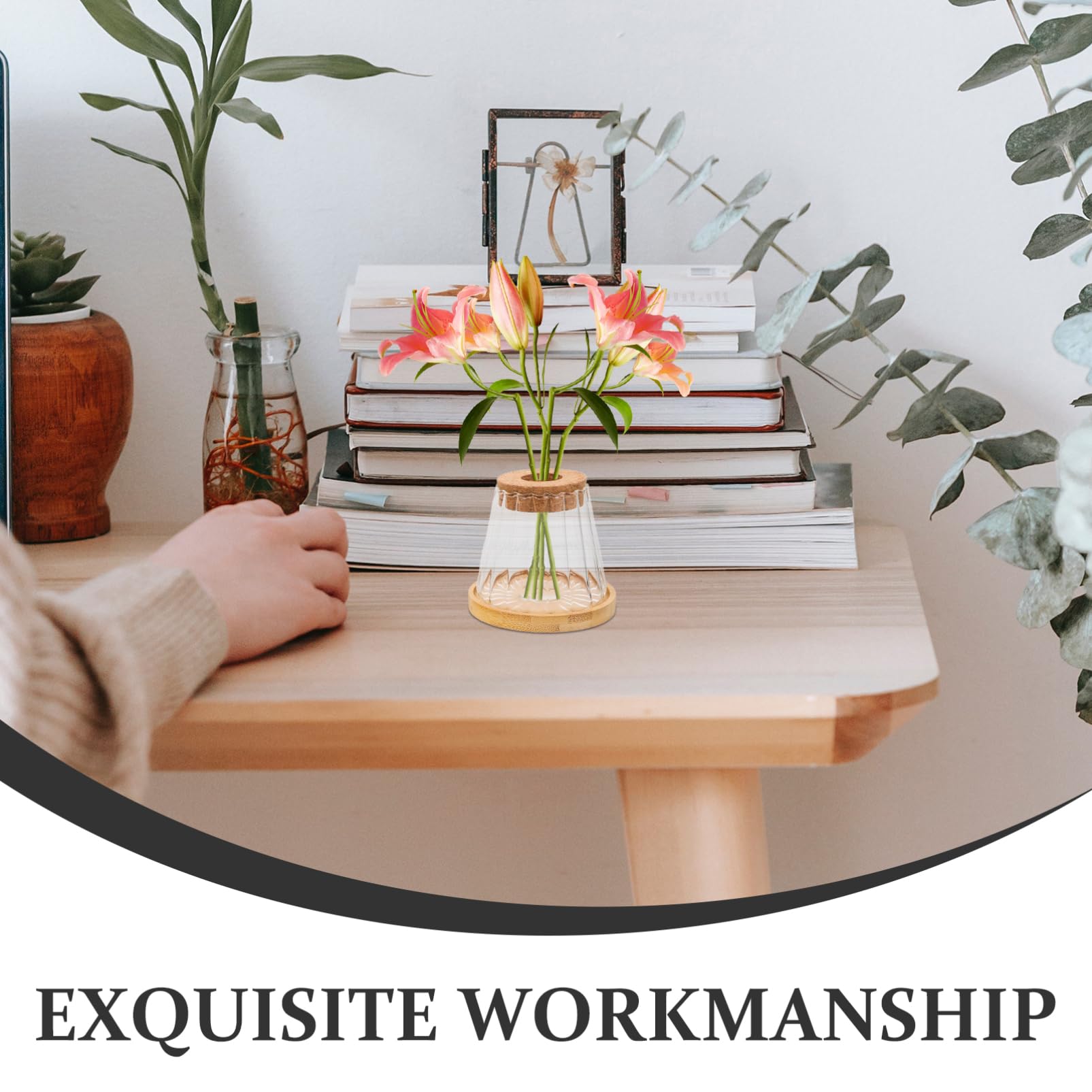 Mikikit 3ensembles Vases De Propagation Verre avec Plateau De Bouteilles Hydroponiques pour Plantes Intérieur Décoration De Bureau avec Liège Et Textures Variées