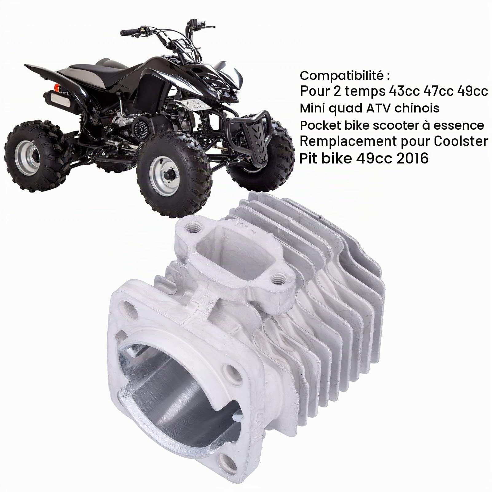 OUKENS Cylindre de kit haut de gamme, alliage d'aluminium 44mm + caoutchouc + kit de piston de cylindre en PVC pour scooter à gaz 2 temps 43cc 47cc 49cc Mini ATV chinois Quad Pocket Bike