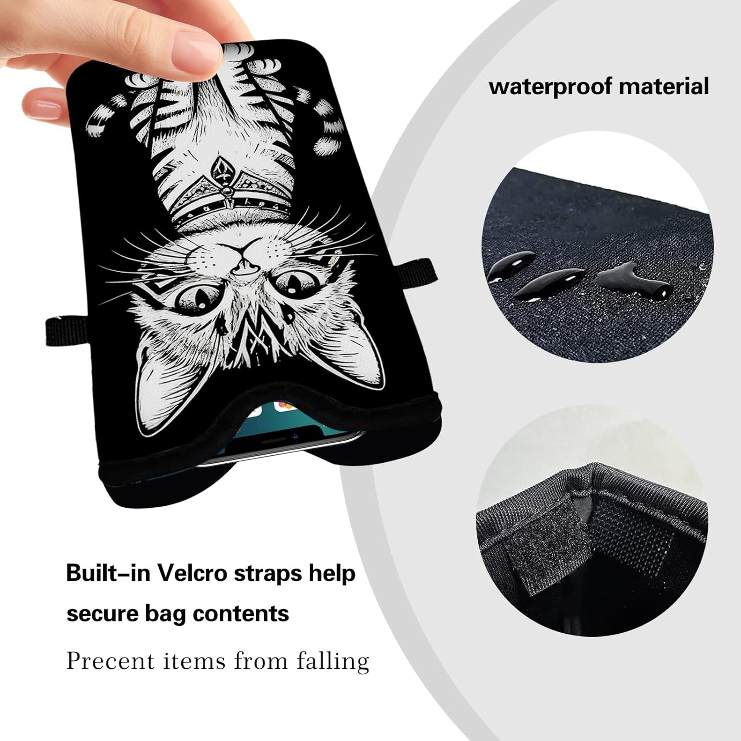 Men Women Neoprene Cell Phone Sleeve Pouch Case Bag with Crossbody Strap/Neck Lanyard 7.5 X 4.3 in (Black and White Cat Pattern)