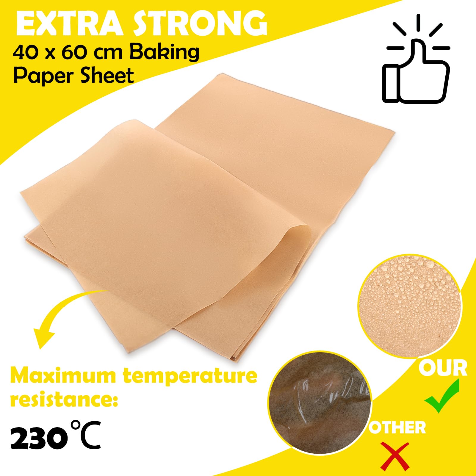 Lot de 300 feuilles de papier sulfurisé anti-adhésif non blanchi pour la cuisson de papier sulfurisé imperméable pour pain, viande, biscuits, rôtissage 40 x 60 cm