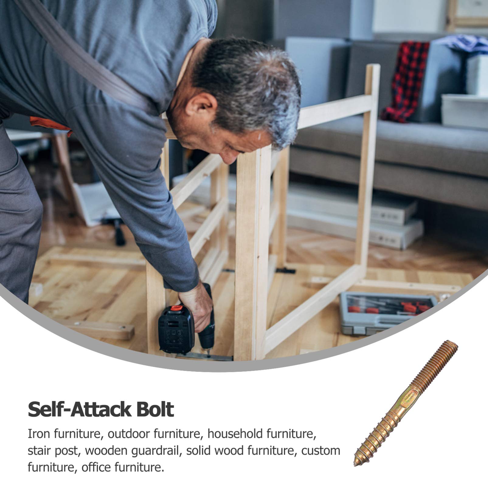 TEHAUX Double-Head Threaded Screws Self-Attack Bolts 50 Pcs Zinc-Plated Carbon Steel for DIY