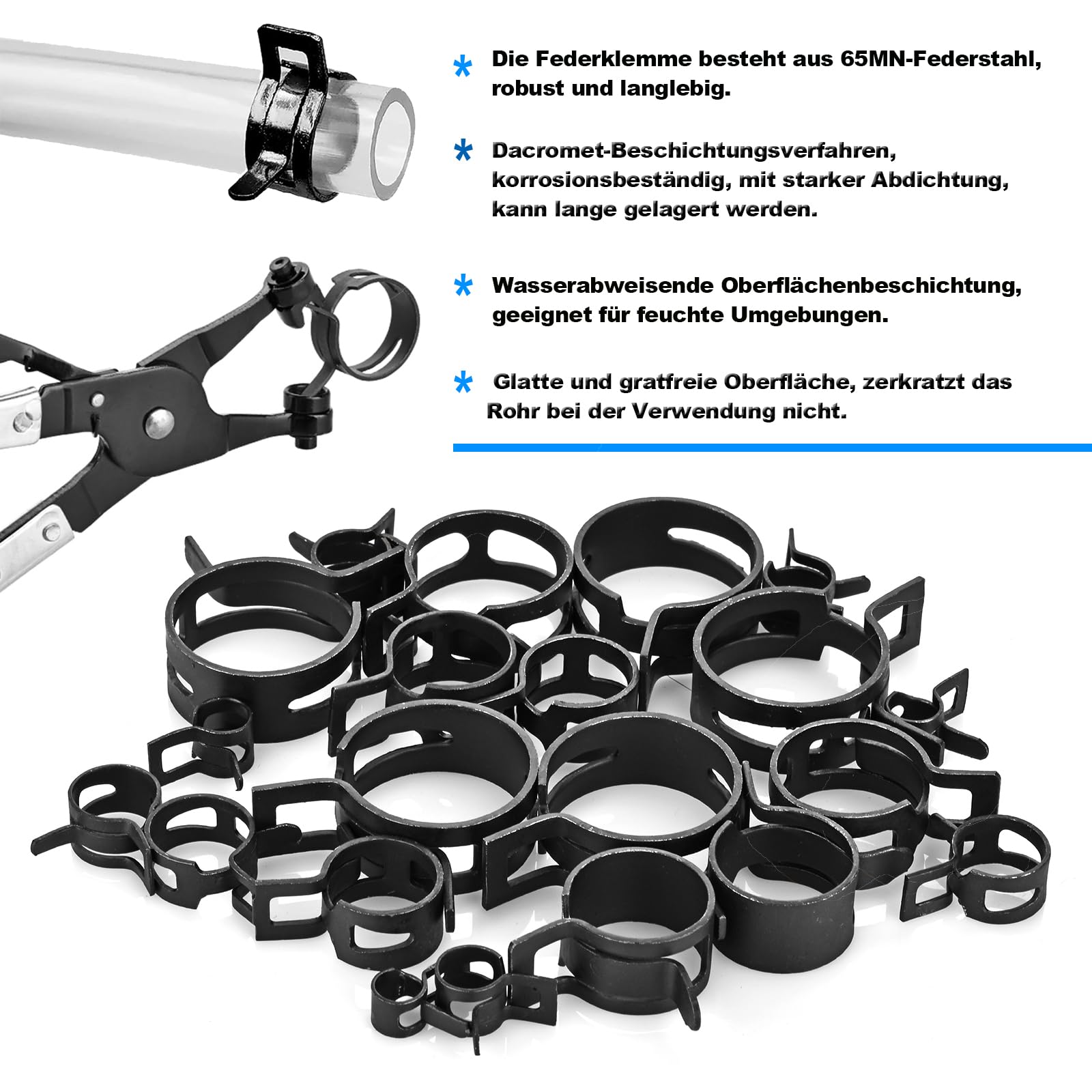 ML&SL 171-teiliger Satz Federbandschellen, 6-25 mm, Schwarz, Schlauchschellen, Federrohrschellen, Hardware-Klemmen, Zange, Kraftstoffleitung, Silikon, Vakuumschlauch, Niederdruck-Luftklemme