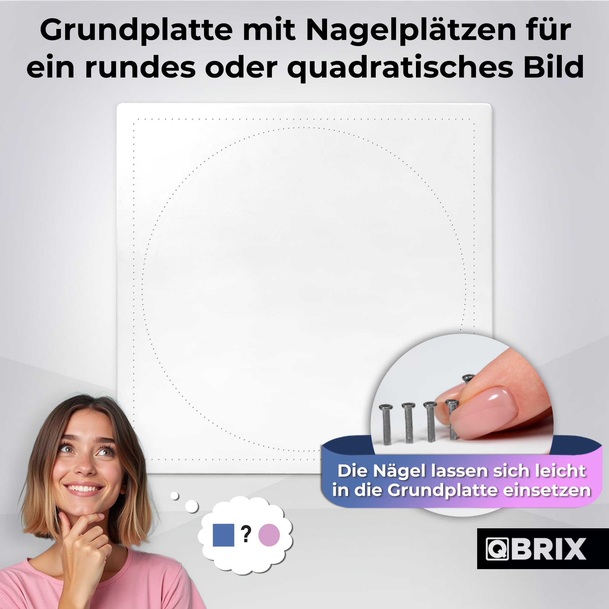 QBRIX Mini – String Art Fadenbild DIY | personalisiertes Geschenk | eigenes Foto als Garnbild | Wunschmotiv | Wandbild (Quadrat- oder Rundform 37×37 cm)