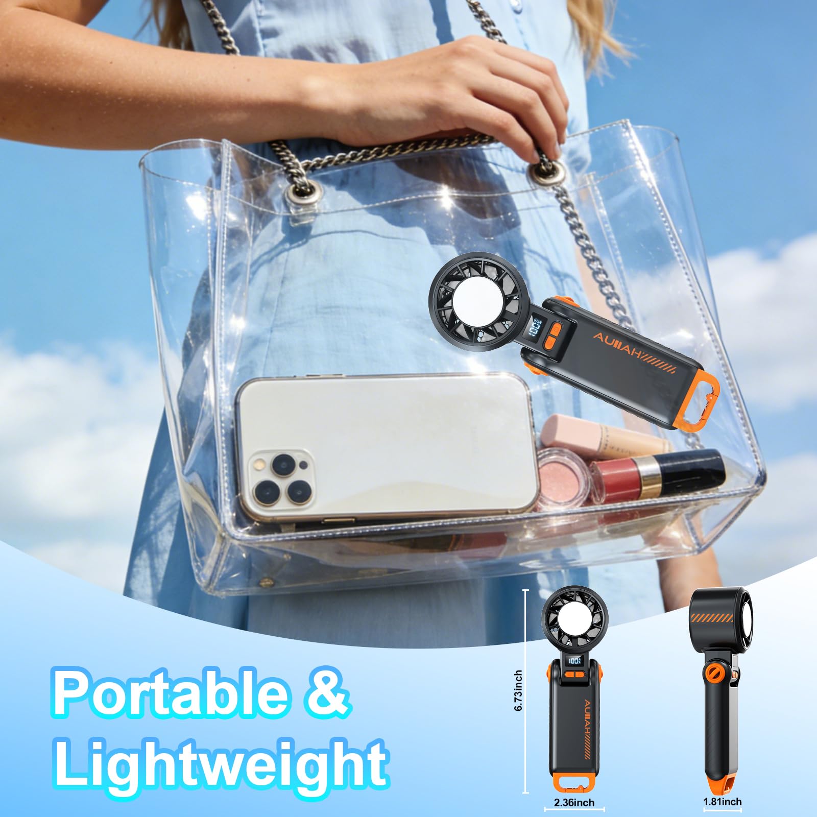 Handventilator Tragbarer 3-in-1, 5 Geschwindigkeiten Mini Ventilator Klappbarer mit Starkem Luftstrom, USB Wiederaufladbar, Leise Kleiner Ventilator für Reise & Unterwegs (Schwarz, GSZL28)