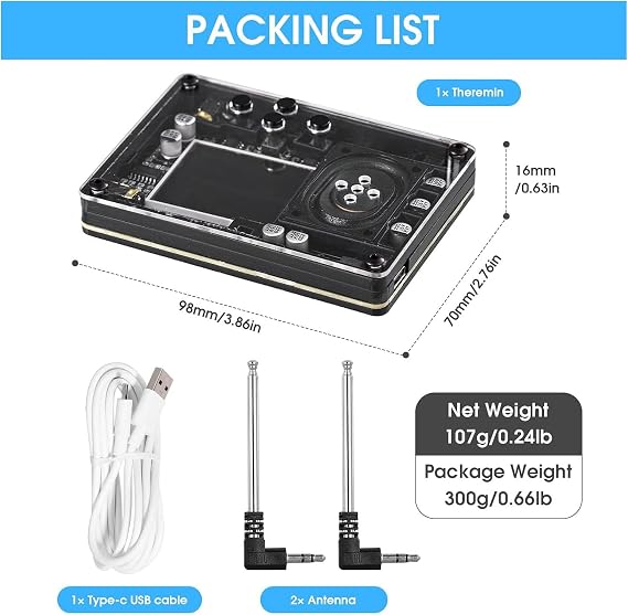 Theremin Kit Theremin Instrument Adjustable Tune Portable Audio Theremin Module with Screen Display 20 Instrument Types 70 Tones