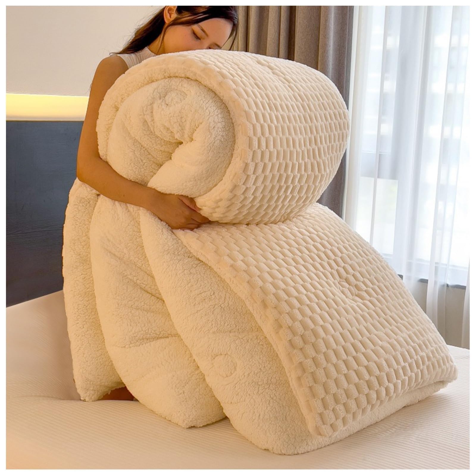 Winter Cotton Duvet, Luxury Fluffy Cashmere Quilt Thick Duvet，Double-Sided Lamb Cashmere Blanket(Color2,150x200cm(3.5KG))