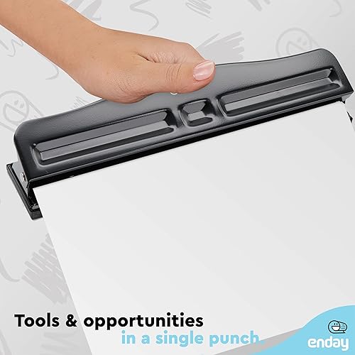 Miniatura 7 de Perforadora de 3 agujeros resistente, perforadora de agujeros de 3 anillos para carpeta, perforadora de papel ajustable de 10 hojas, perforadora de
