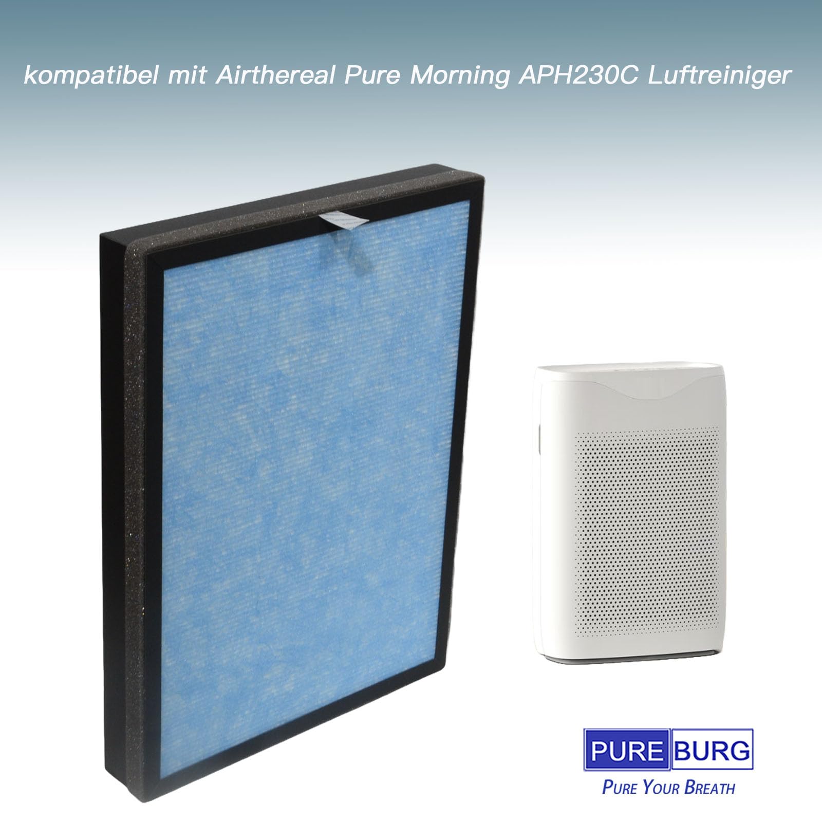 PUREBURG Filtro de repuesto compatible con purificador de aire Airthereal Pure Morning APH230C, paquete de 2 unidades de carbón activo H13 HEPA filtración de 3 etapas