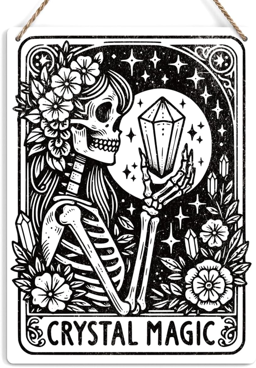 Funny Tarot Card Wall Art Decor Rustic Hanging Sign, Sarcastic Skeleton Skull Witch Stuff Witchcraft Supplies, Farmhouse Wall Hanging Decor, Decorative Wooden Sign for Home Office Bedroom Toilet CRYSAL MAGIC