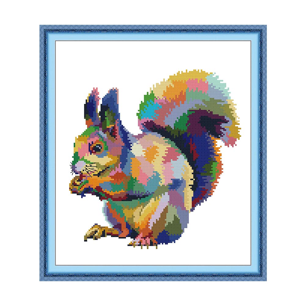 Amiiba Squirrel Stamped Cross Stitch Kits, Colorful Diy 11Ct 15.3X17.3 Inch (Squirrel)