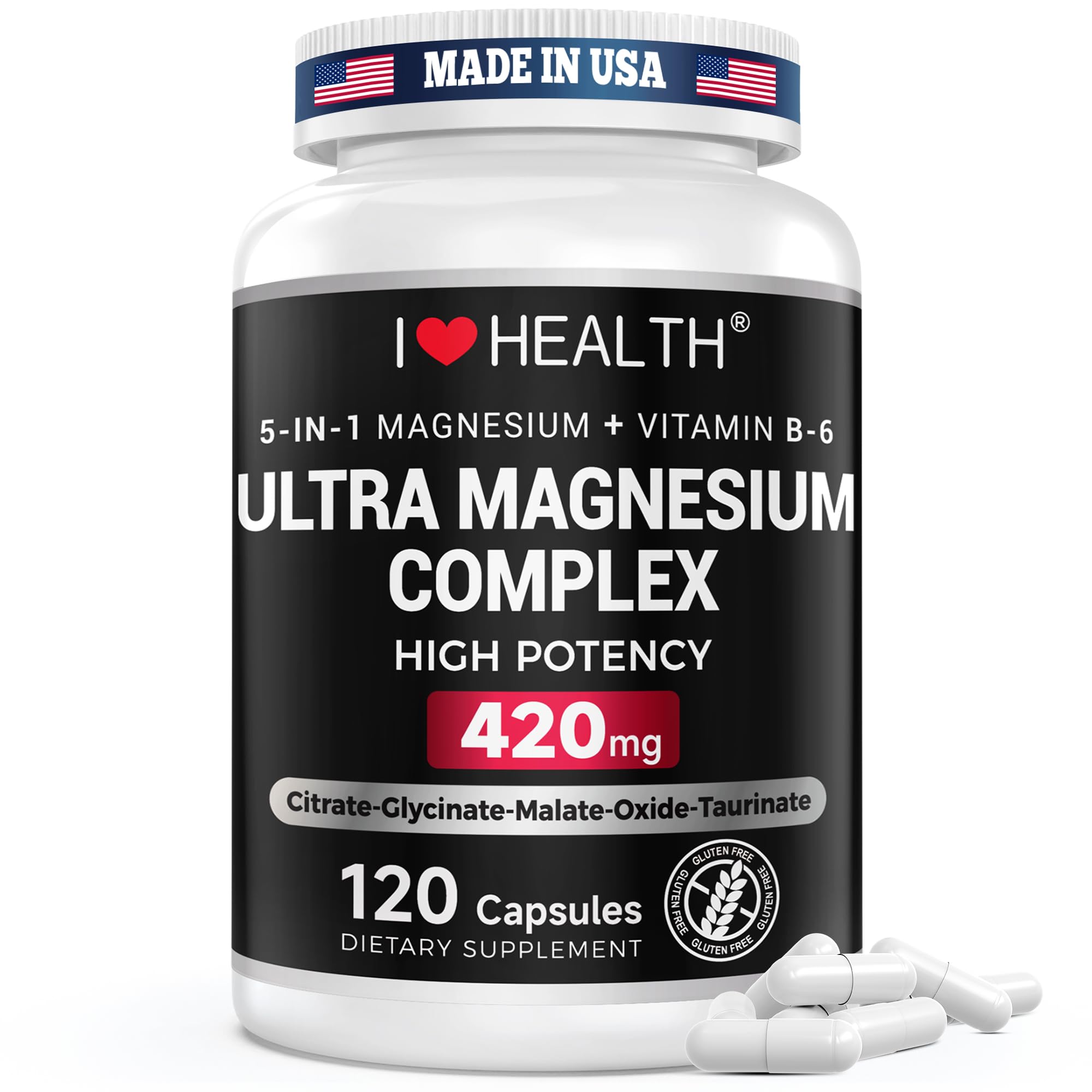 Magnesium Glycinate Complex 420mg with Vitamin B6 – High Absorption Magnesium for Sleep, Muscle & Nerve Support – Made in USA | Eurofins 3rd-Party