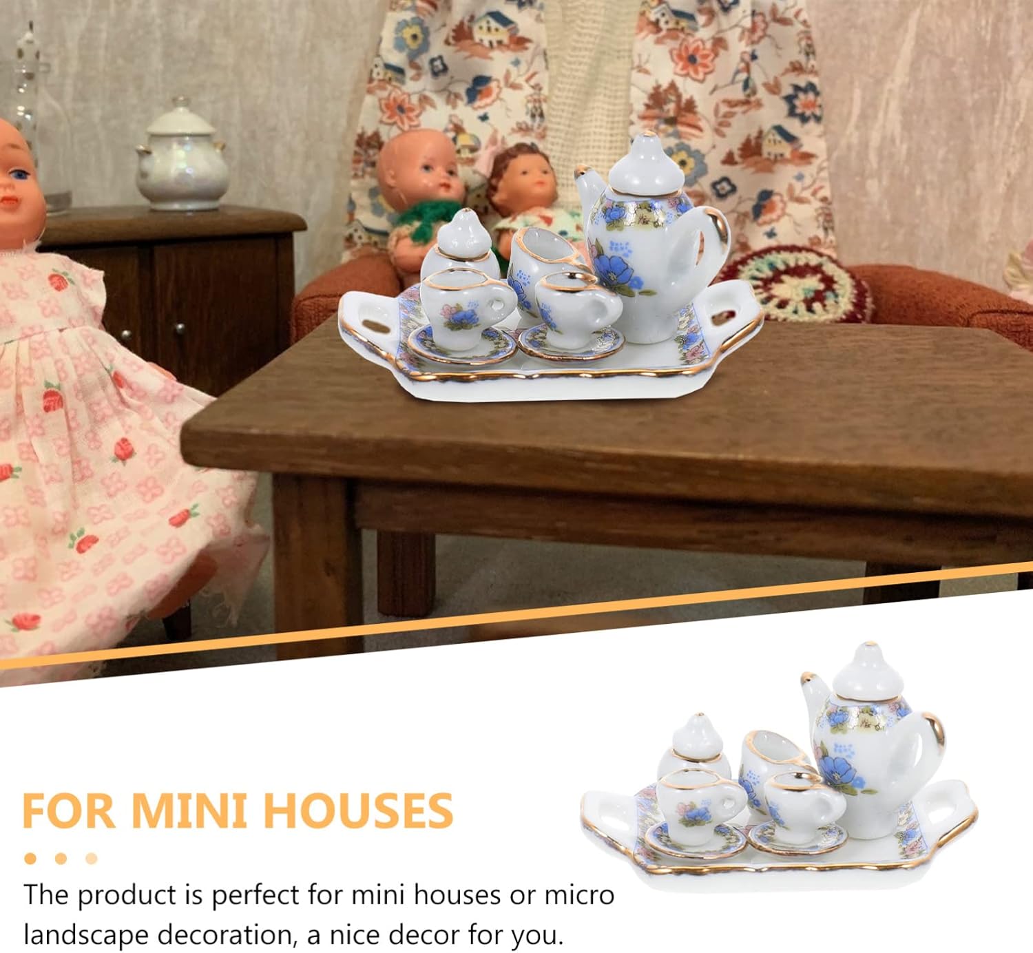 Toyvian Ceramic Tea Set Dollhouse Tea Party Set Cups Saucers and Tea Pot Toy Ceramic Mini Tea